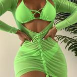 2023 New 3 Pieces Set Swimsuit Women High Waist Swimwear  Lace Up Micro Bikini Set With Skirt Solid Beachwear Bathing Su