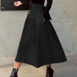 2023 New Autumn Black Skirts Womens  Fashion Solid Color Big Swing Female Skirt Long Skirt Wild High Waist Bow Slim Skir