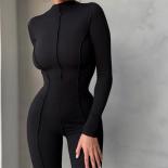 2023 Spring Bright Line Decoration Black Jumpsuit For Women One Piece  Club Outfit Female Long Sleeve White Bodycon Jump