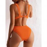 2022 New  Vneck Ribbed Bikini High Waist Swimsuit Women Solid Push Up Swimwear Female Bathing Suit Bikini Set Beachwear 