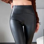 2023 Autumn  Slimming Pu Leather Leggings Women Winter Black High Waist Tights Stretch Soft Thin Fleece Leggings Female 