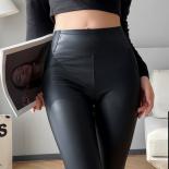 2023 Autumn  Slimming Pu Leather Leggings Women Winter Black High Waist Tights Stretch Soft Thin Fleece Leggings Female 