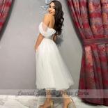 Ivory Off Shoulder Wedding Dresses 2023 Simple A Line Tea Length Sweetheart Bridal Gowns Open Back Custom Vestido De Noc