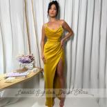 Yellow Mermaid Praty Dresses 2023 High Side Split Scoop Floor Length Evening Dresses Satin Elegant Custom Vestido De Noc