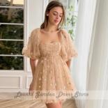 A Line Tulle Party Dresses For Women 2023 Summer Puffy Short Sleeve Mini Square Collar Stars Custom Made Graduation Dres
