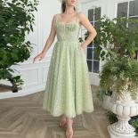 Green Spaghetti Strap Sweetheart Prom Gowns 2023 Floor Length Tulle Zipper Back Graduation Dresses A Line Flowers Custom
