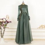 Green Muslim 2022 Prom Dresses Floor Length Full Sleeve Moroccan Caftan Evening Dresses O Neck Elegant Beading Robe De S