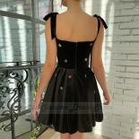 Black Velour A Line Evening Dresses 2022 Women Square Collar Bow Strap Prom Dress  Zipper Back Party Gowns Robe De Soir