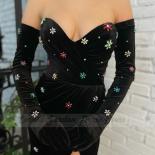  Black Mermaid Evening Dresses 2022 Floor Length Velour Side Split Prom Dress With Gloves Celebrtiy Gowns Robe De Soiré