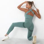 Seamless Yoga Jumpsuits Peach Hip Raise Pocket Bodysuit Sports Fitness Back Shaping Workout Clothes Gym Leggings Set For