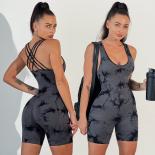 Seamless Tie Dyed Yoga Jumpsuits Sports Fitness Hip Lifting One Piece Beauty Back Bodysuits Gym Shorts Tracksuits For Wo
