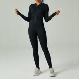 Seamless Yoga Zipper Jumpsuits Sports Fitness High Waist Hip Lifting Sports Long Sleeved Tracksuits Gym Leggings Set For
