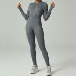 Seamless Yoga Zipper Jumpsuits Sports Fitness High Waist Hip Lifting Sports Long Sleeved Tracksuits Gym Leggings Set For