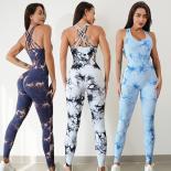 Seamless Tie Dyed Yoga Jumpsuits Sports Fitness Hip Lifting One Piece Beauty Back Bodysuits Gym Leggjngs Tracksuits For 