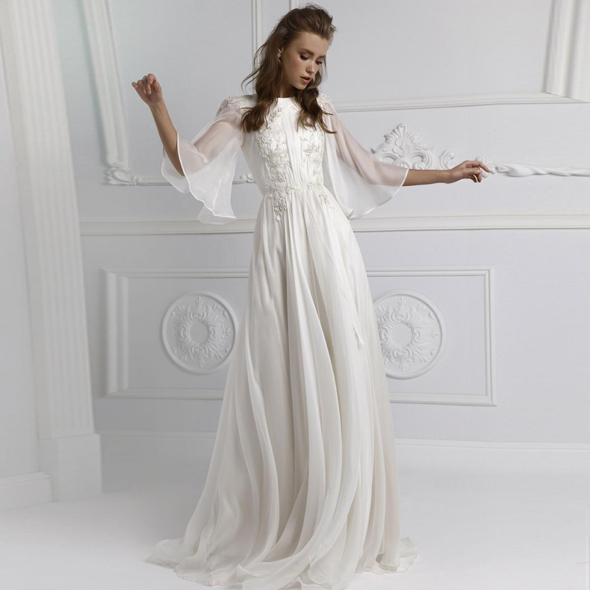 O Neck Chiffon Evening Dresses 2022 A Line Floor Length Long Evening Gowns Elegant Illusion Applique Party Gowns Robe De