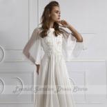 O Neck Chiffon Evening Dresses 2022 A Line Floor Length Long Evening Gowns Elegant Illusion Applique Party Gowns Robe De