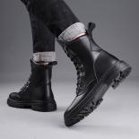 Botas Martin de invierno para hombre estilo inglés media manga cuero suave botas altas medias botas de vestir de trabajo de felp