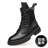 Winter Martin Boots Mens English Style Mid Sleeve Soft Leather Mid Top High Boots Plush Work Dress Boots Leather Shoes M