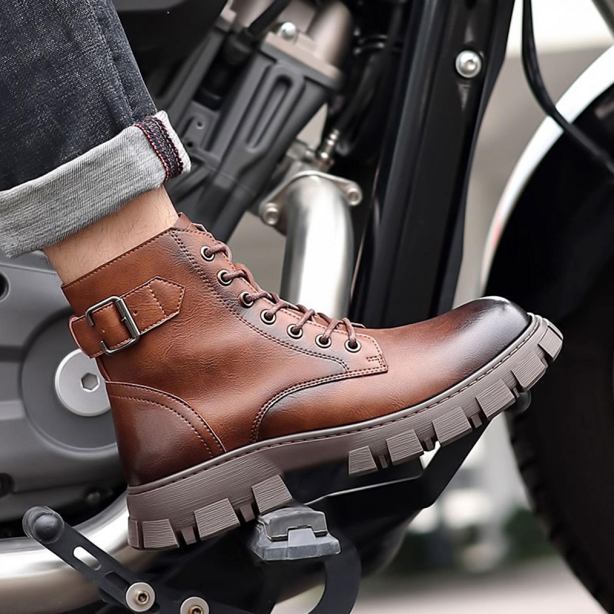 Martin botas masculinas de couro genuíno estilo britânico premium fundo grosso outono respirável alta superior da motocicleta cu