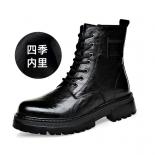 Mid High Cut Martin Boots For Men's English Style Thick Soles High End Genuine Leather Retro Soft Cowhide  Work Men