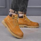 Martin Boots Men's Winter  Suede Genuine Leather Outdoor Cotton  Wool Plush Work Wear Short Yellow Cowboy Shoes Men