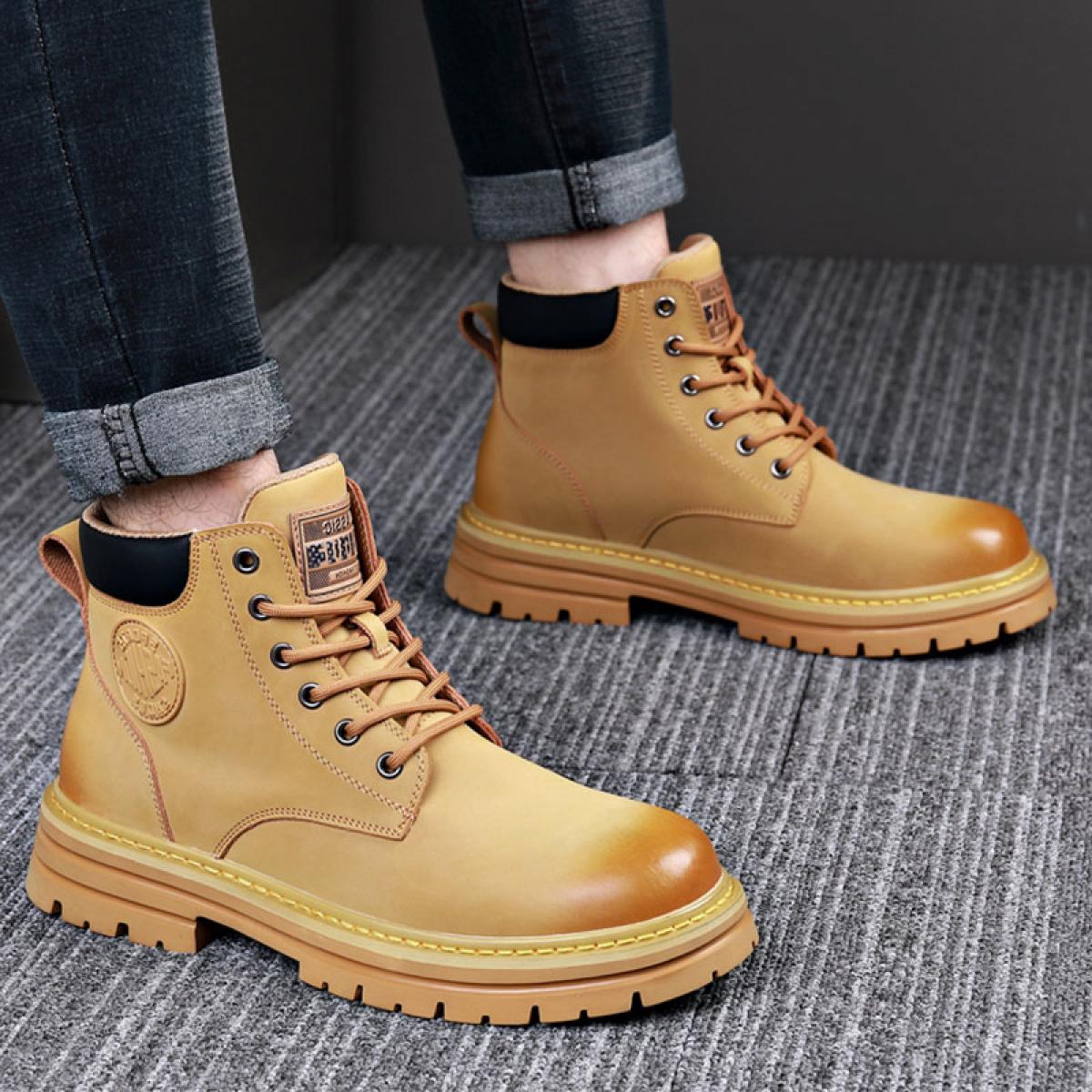 Botas amarillas de otoño, botas Martin de cuero genuino, zapatos de trabajo Retro, botas altas para el desierto para exteriores,