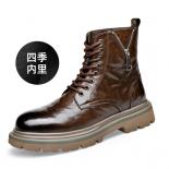 Martin Boots Men's Winter  High Top Leather Outdoor Cotton With Plush Thick Bottom Work Wear Soft Leather Boots For Men