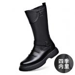 Cowboy Boots Men's Soft Leather Thick Soled Leather Motorcycle Rider Boots Elevated Riding High Barrel Top Plush Martin 