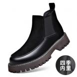 Winter Martin Boots Mens English Style Mid Length Mid Top Outdoor High Top Boots Plush Work Clothes Side Zipper Leather 