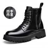 Martin Boots Men Autumn And Winter Plush Elevated Men's Mid Top Side Zipper Short Thick Bottom Workwear High Top Leather