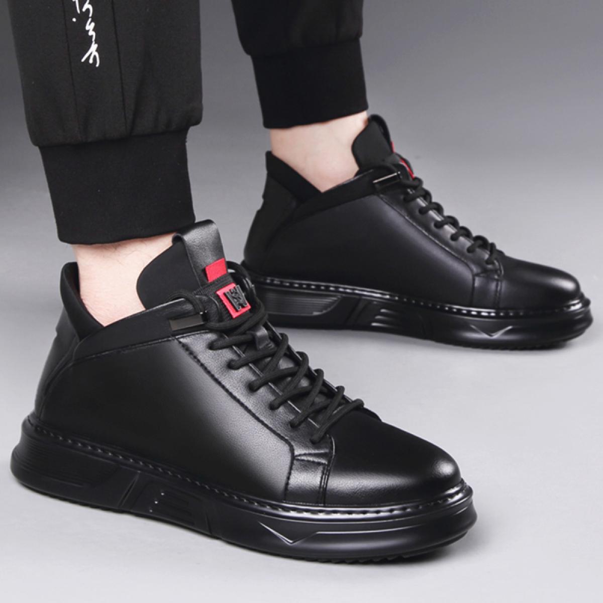 Men's Shoes Winter Thick Sole High Top Shoes Men's  Edition Genuine Leather Versatile Casual Cotton Shoes With For Warmt