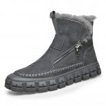 Botas para la nieve para hombre, botas cortas integradas de cuero y piel, zapatos de algodón de lana de felpa de tubo medio de c