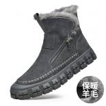 Botas para la nieve para hombre, botas cortas integradas de cuero y piel, zapatos de algodón de lana de felpa de tubo medio de c