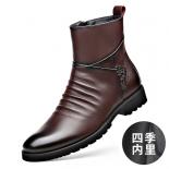 Martin Boots Mens Genuine Leather Mid Top Winter Vintage Plush Warm Soft Leather High Top British Side Zipper Chelsea Bo