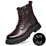 Martin Boots Men's Soft Leather Winter British Style High Top Leather Outdoor Cotton With Plush Work Clothes Low Top Cow