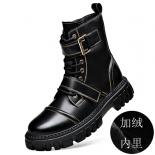 Winter Martin Boots Men's Genuine Leather High Top British Style Leather With Plush Medium Top High Grade Work Wear Boot