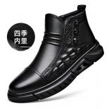 Martin Boots Men's Leather Plush Increase Chelsea Boots Waterproof Low Top Leather Soft Sole  Work Clothes Shoes Short