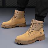 Vintage Yellow Boots For Mens Low Outdoor Cow Rib Sole Mid Top Autumn Kick Durable  Style Work Martin Boots Elevated