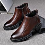 Chelsea Boots Men's English Style Low Top Genuine Leather Premium Smoke Pipe Thick Bottom Side Zipper Martin With Plush 