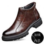 Chelsea Boots Men's English Style Low Top Genuine Leather Premium Smoke Pipe Thick Bottom Side Zipper Martin With Plush 