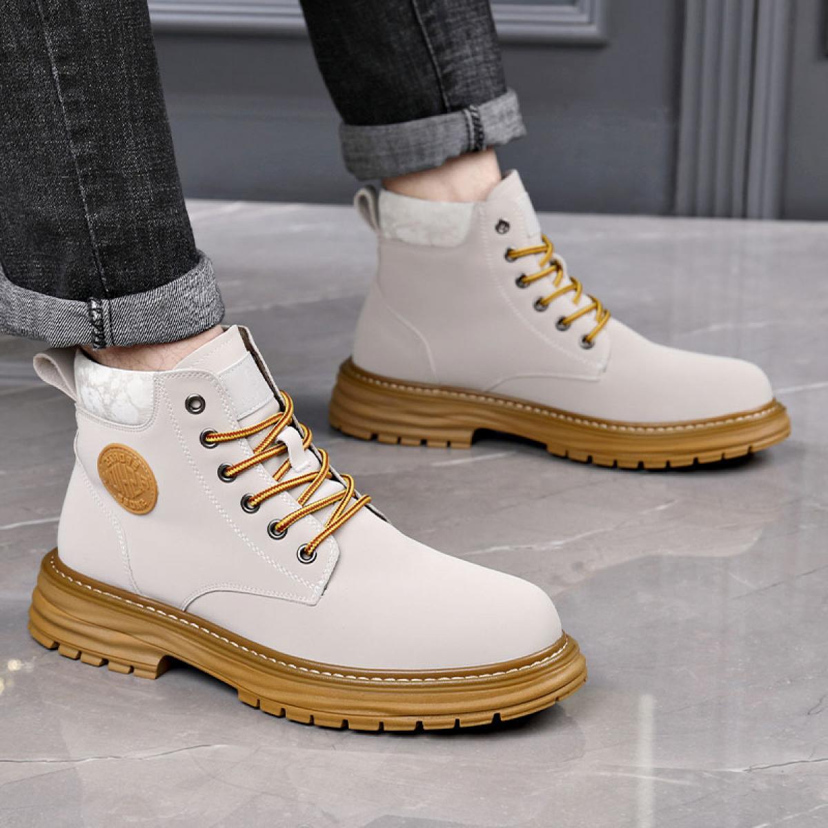 Martin Boots Men's Soft Leather Winter British Style High Top Leather Outdoor Cotton With Plush Work Clothes Boots Low C