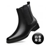 Martin Boots Mens High Rise Mid Length Winter Plush Cotton Shoes High Cut Genuine Cowhide British Business Leather Chels