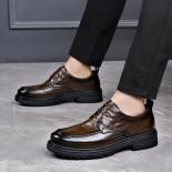 נעלי עור עסקיות קז'ואל גברים רגליים אמיתיות רחבות וטרנדיות תחושה גבוהה אביב סתיו חתך נמוך חתונת ראש גדול