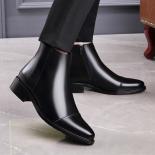 נעלי עור מחודדות לגברים מגפי צ'לסי עור אמיתי חורף מגפיים קצרים סגנון עסקי מרטין מגפי עור