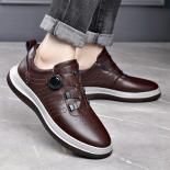 Men's Trendy High End Leather Breathable Leather Shoes With Rotating Buckle Design Niche  Work And Leisure Board Shoes