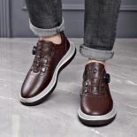 Men's Trendy High End Leather Breathable Leather Shoes With Rotating Buckle Design Niche  Work And Leisure Board Shoes