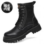 Martin Boots Men's Winter Side Zipper Genuine Leather High Top British Style Mid Top Thick Bottom Plush Work Wear Boots 