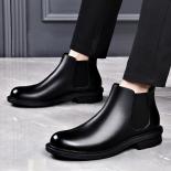 Chelsea Boots Men's Business Style Low Cut Genuine Leather One Step Smoke Pipe Elevated Soft Leather Martin With Plush P