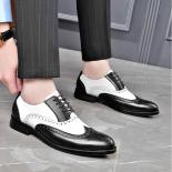 Pointed Leather Shoes For Young Men British Fashion Brand Breathable Block Men's Shoes Carved Wedding Groom's Shoe Dress
