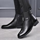 מגפי צ'לסי עור אמיתי לגברים תחתונים נמוכים רוכסן עור רך ללבוש נעליים בסגנון עסקי קטיפה מרטין הגדלת גובה